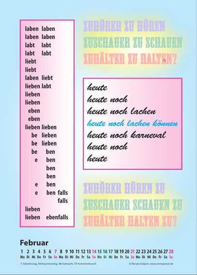 Kalenderblatt Februar des Kalenders Konkrete Poesie 2010