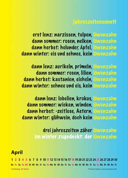 Kalenderblatt April des Kalenders Konkrete Poesie 2010