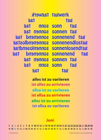 Kalenderblatt Juni des Kalenders Konkrete Poesie 2010