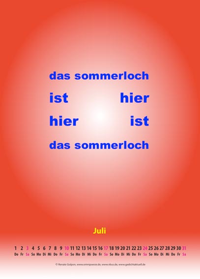 Kalenderblatt Juli des Kalenders Konkrete Poesie 2010