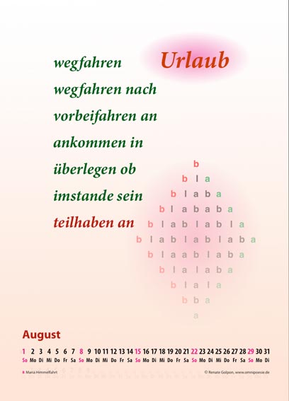 Kalenderblatt August des Kalenders Konkrete Poesie 2010