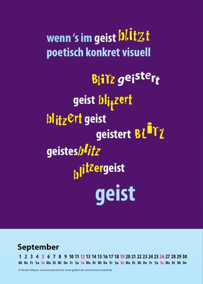 Kalenderblatt Septemberdes Kalenders Konkrete Poesie 2010