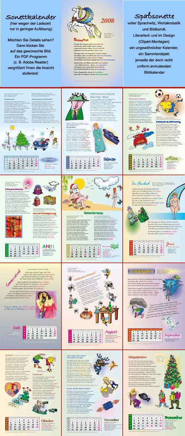 Sonettkalender 2008, sprachwitziger Lietraturkalender mit Clipart-Bildkomik